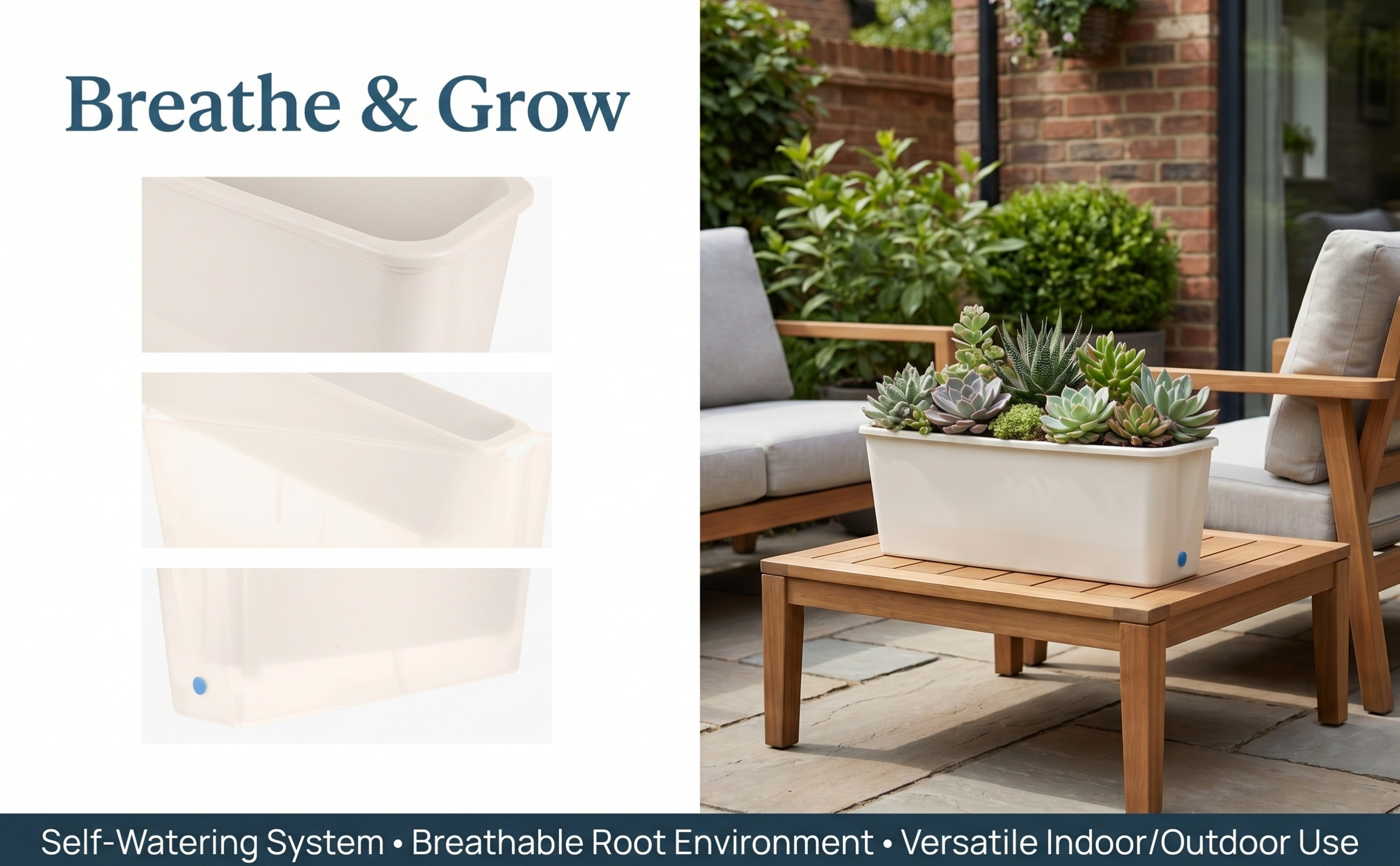 Self Watering Planter - Fioriera rettangolare a irrigazione automatica, stretta,